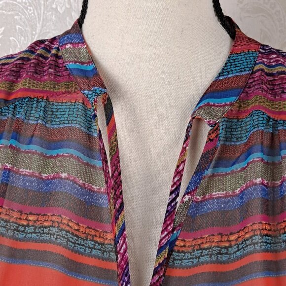 CeCe by Cynthia Steefe Sz 0 Multi Colored Striped Swimsuit Coverup Sheer Tassels - Picture 2 of 12